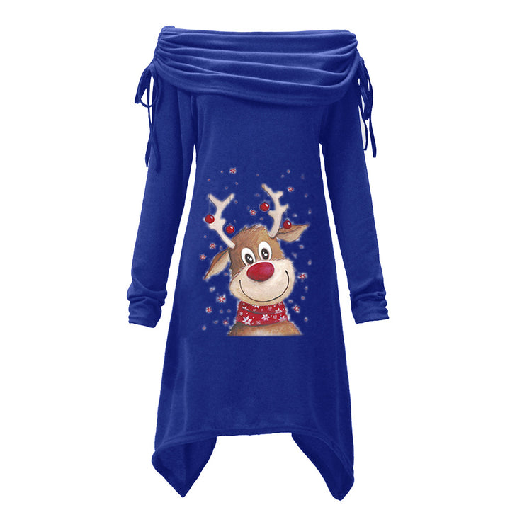 Damen Freizeitkleid mit schulterfreiem Design und verspieltem Rentier-Motiv Drune