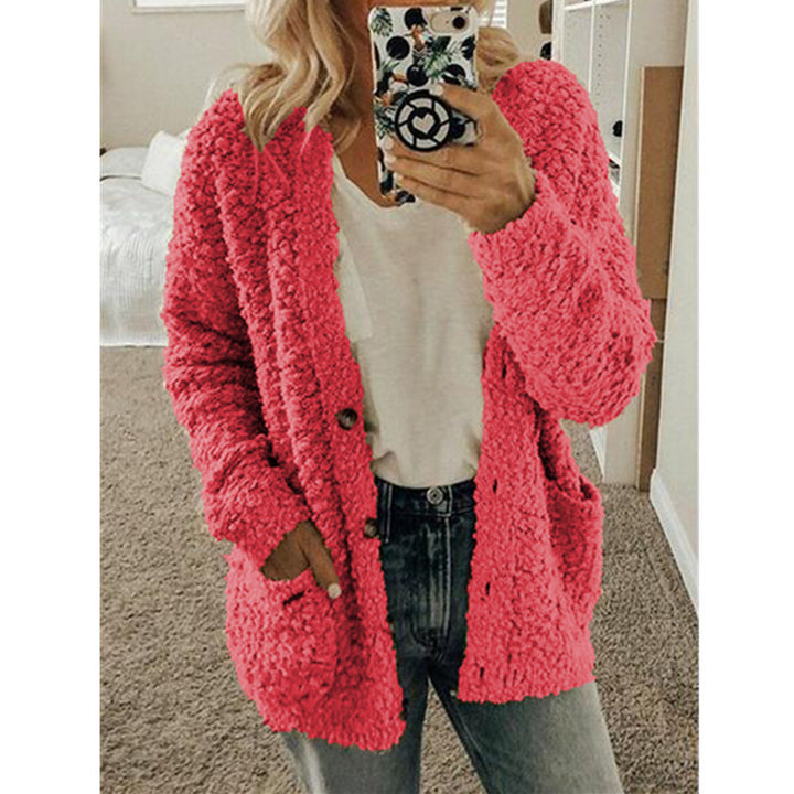 Damen nan locker geschnittener Teddy-Flausch-Cardigan mit dezenter Knopfleiste und aufgesetzten Eingrifftaschen Drune