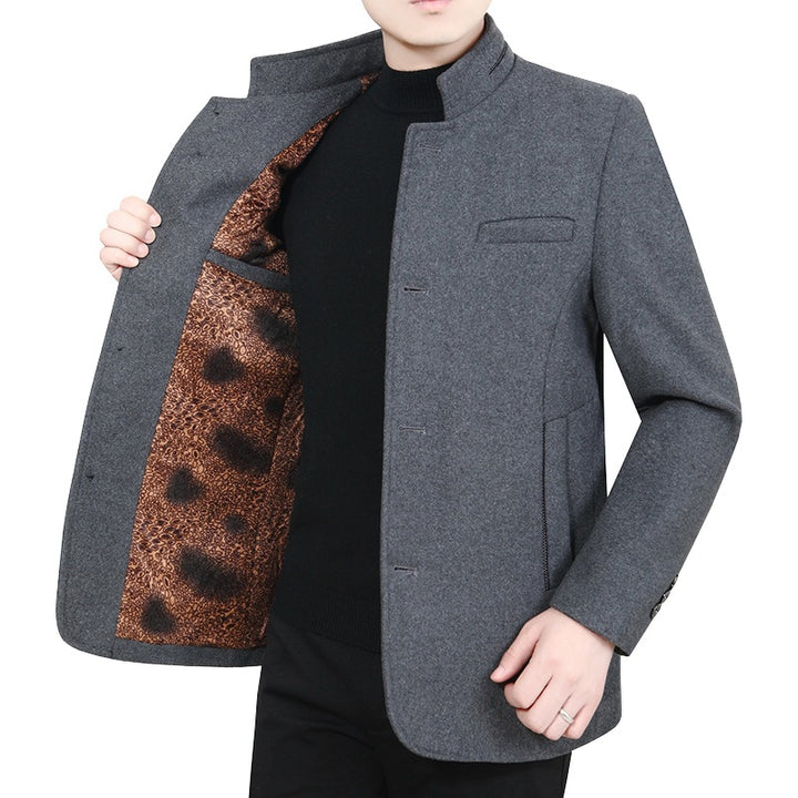 Herren Eleganter Stehkragen-Kurzmantel mit kontrastierendem Musterfutter Drune