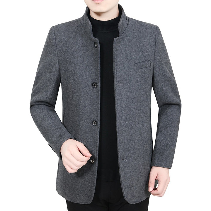 Herren Eleganter Stehkragen-Kurzmantel mit kontrastierendem Musterfutter Drune