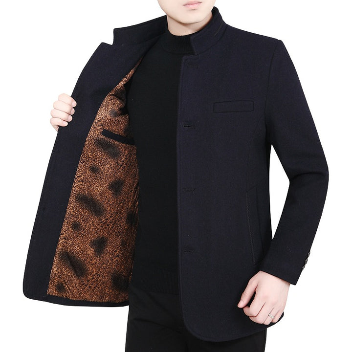 Herren Eleganter Stehkragen-Kurzmantel mit kontrastierendem Musterfutter Drune