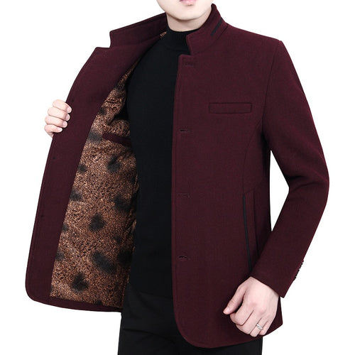 Herren Eleganter Stehkragen-Kurzmantel mit kontrastierendem Musterfutter Drune