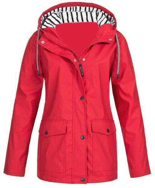 Damen nan wasserdichter Parka mit Kapuze, Kordelzug und aufgesetzten Taschen Drune