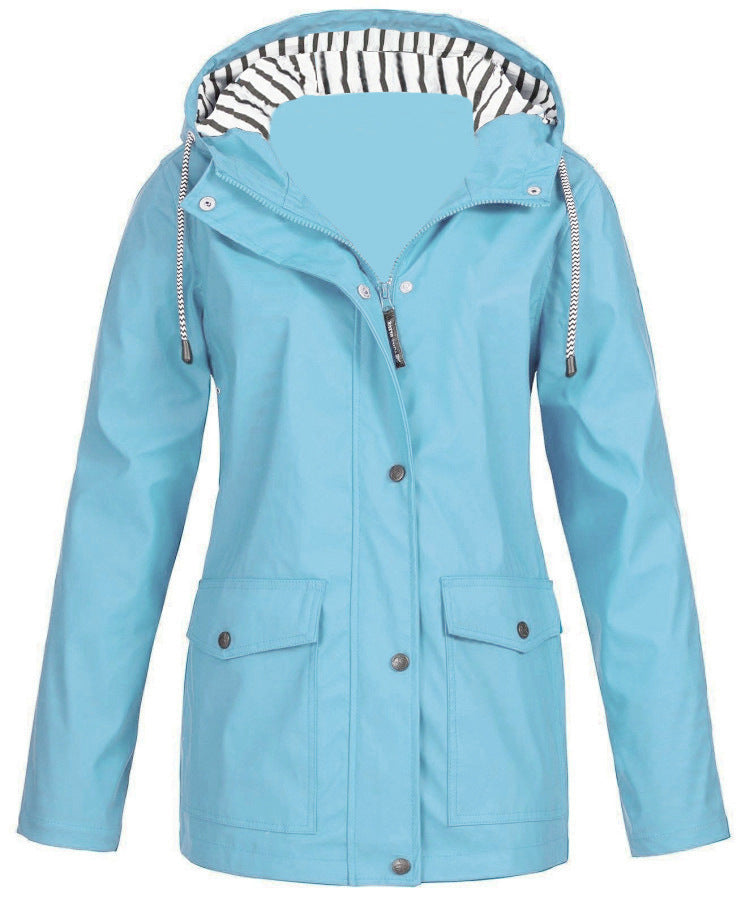 Damen nan wasserdichter Parka mit Kapuze, Kordelzug und aufgesetzten Taschen Drune