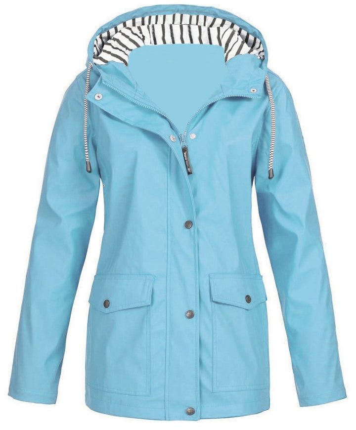 Damen nan wasserdichter Parka mit Kapuze, Kordelzug und aufgesetzten Taschen Drune