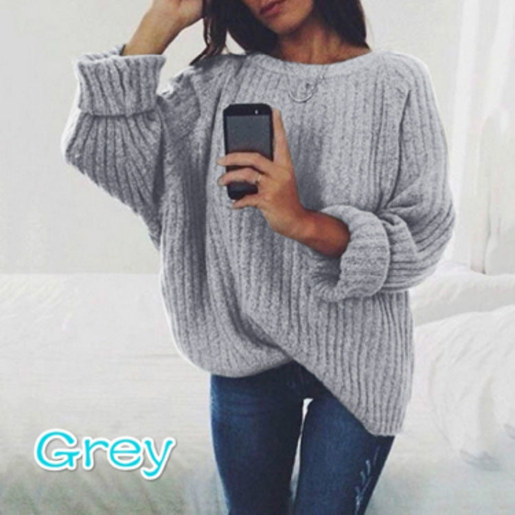 Damen Lässiger Strickpullover mit voluminösen Ärmeln und Rippenstruktur Drune