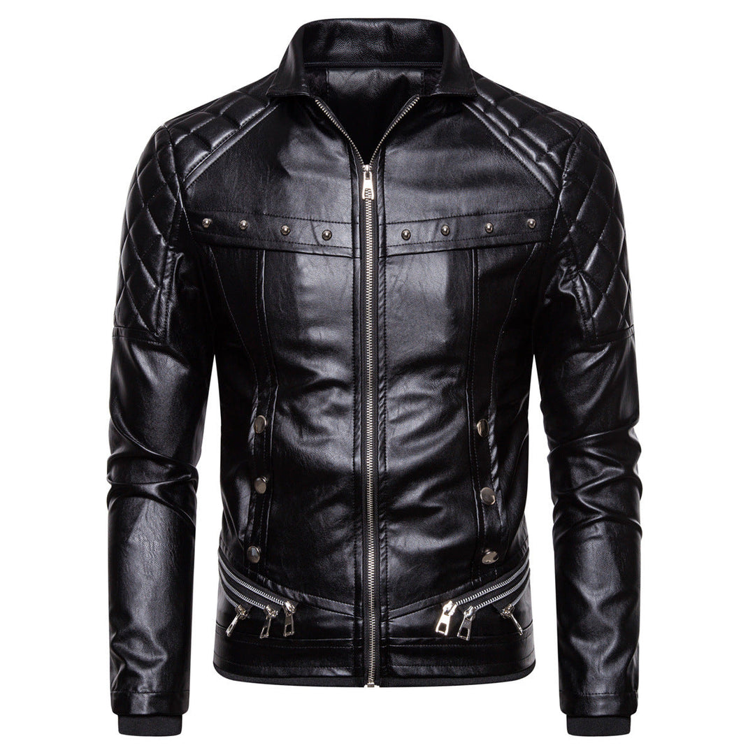 Herren Kunstlederjacke mit luxuriösem Fellkragen Drune