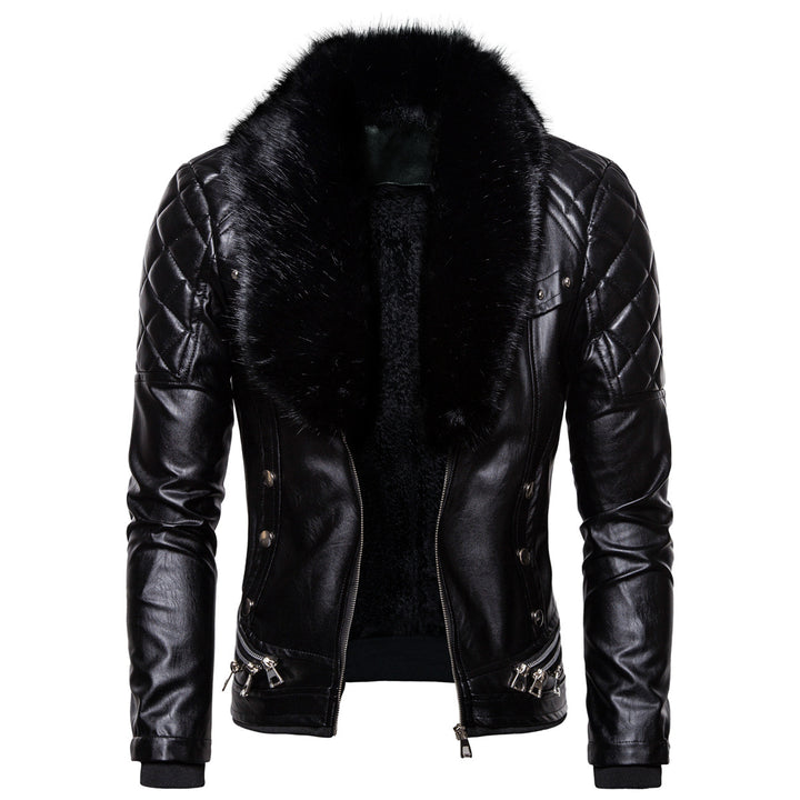 Herren Biker-Lederjacke im Vintage-Look mit gesteppter Schulter und breitem Kunstfellkragen Drune