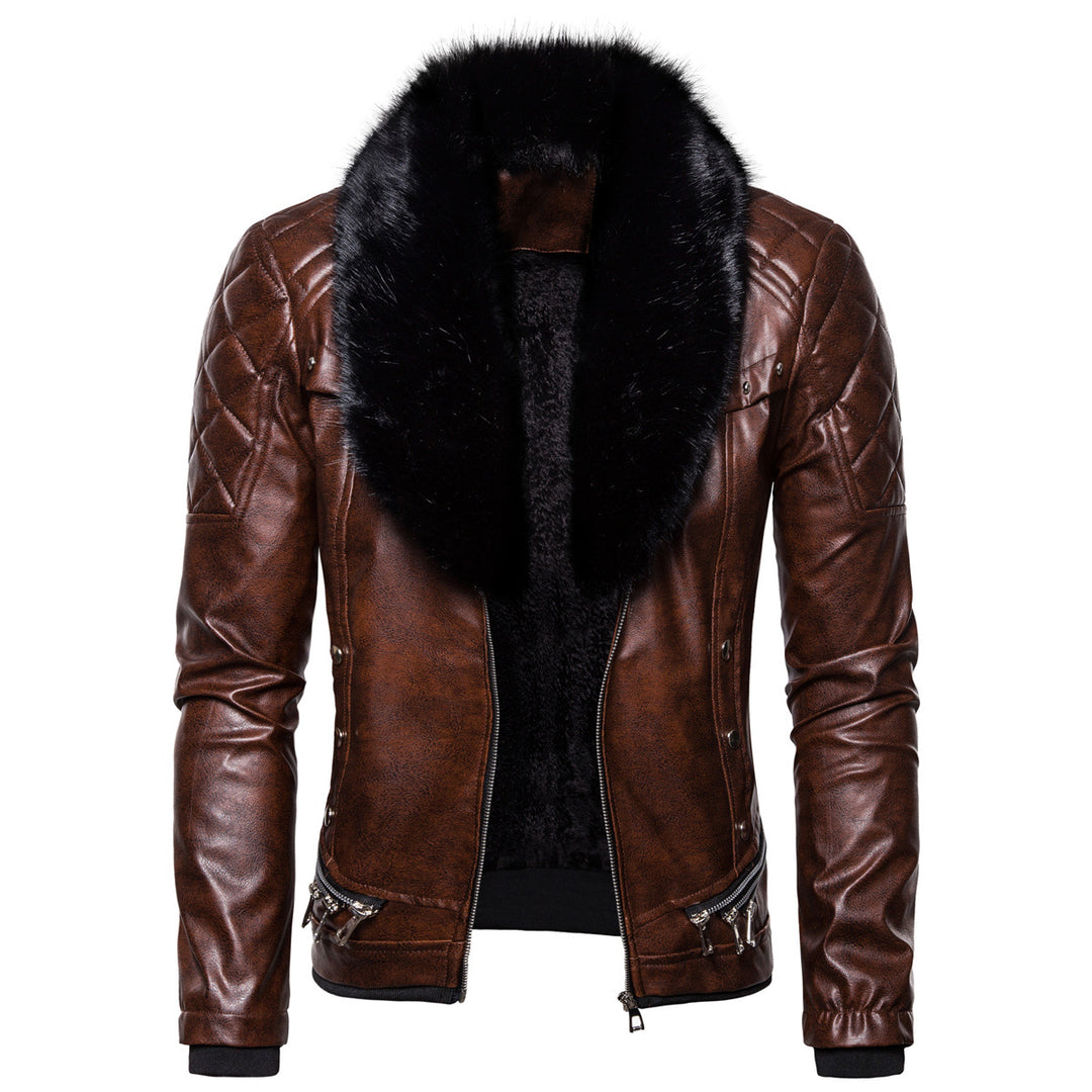 Herren Biker-Lederjacke im Vintage-Look mit gesteppter Schulter und breitem Kunstfellkragen Drune