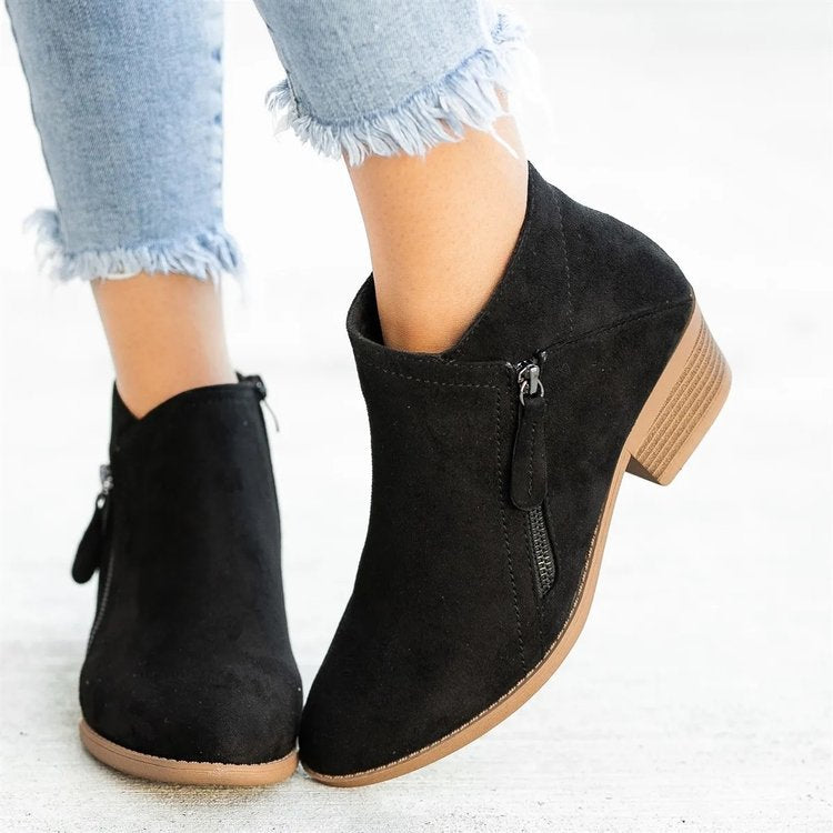 Damen Kurzschaft-Stiefelette im Minimalstil mit asymmetrischem Schaft und seitlichem Reißverschluss Drune