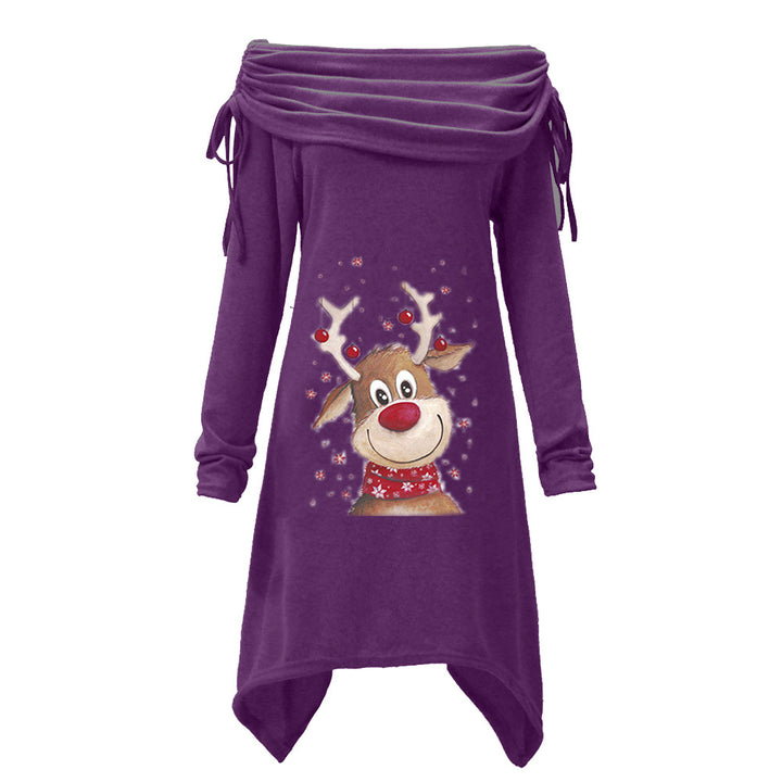 Damen Freizeitkleid mit schulterfreiem Design und verspieltem Rentier-Motiv Drune