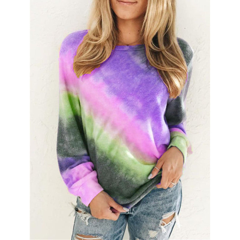 Damen Oversize Tie-Dye Sweatshirt mit Rundhalsausschnitt und weichem Fleece-Futter Drune