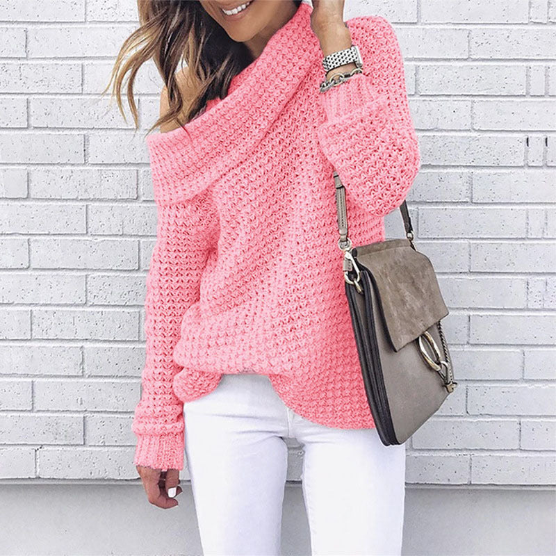 Damen Strickpullover mit schulterfreiem Design und strukturiertem Muster Drune