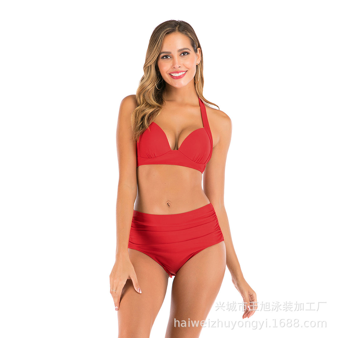 Damen Bandeau-Bikini mit stilvollen Streifen und verstellbaren Trägern Drune