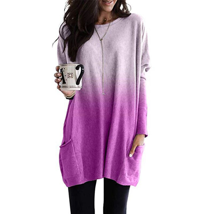 Damen Freizeit Oversized Tunika mit Ombre Farbverlauf, Rundhalsausschnitt und Seitentaschen Drune