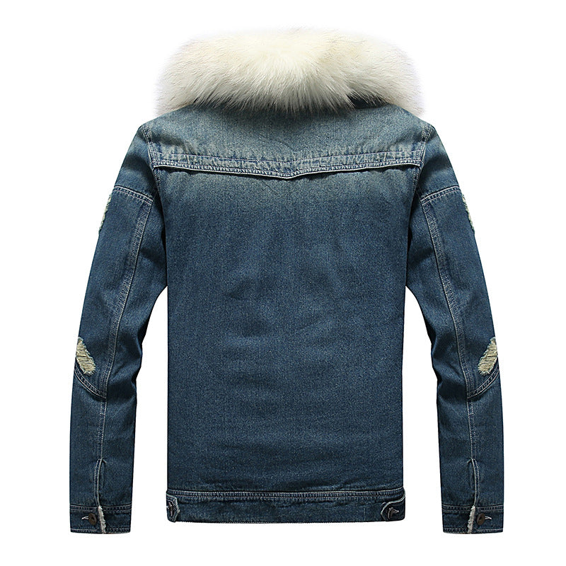 Herren Denimjacke mit Sherpa-Innenfutter und abnehmbarem Kunstfellkragen Drune