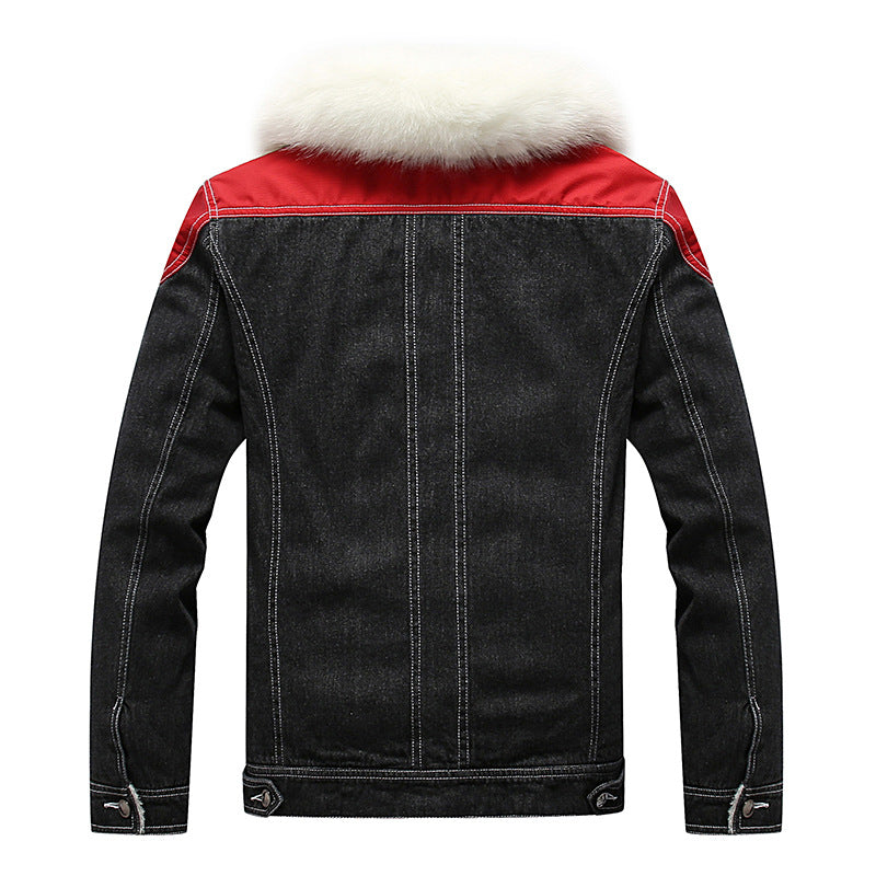 Herren Jeansjacke mit Teddyfutter, Kunstfellkragen und Used-Details Drune