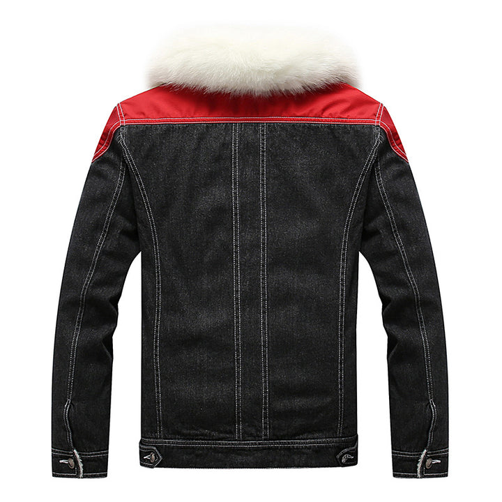 Herren Jeansjacke mit Teddyfutter, Kunstfellkragen und Used-Details Drune