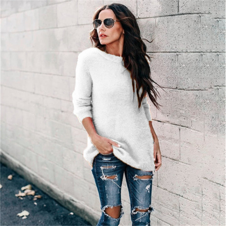 Damen nan kuscheliger Oversize-Strickpullover mit Rundhalsausschnitt Hoch-Tief-Saum und Seitenschlitzen Drune
