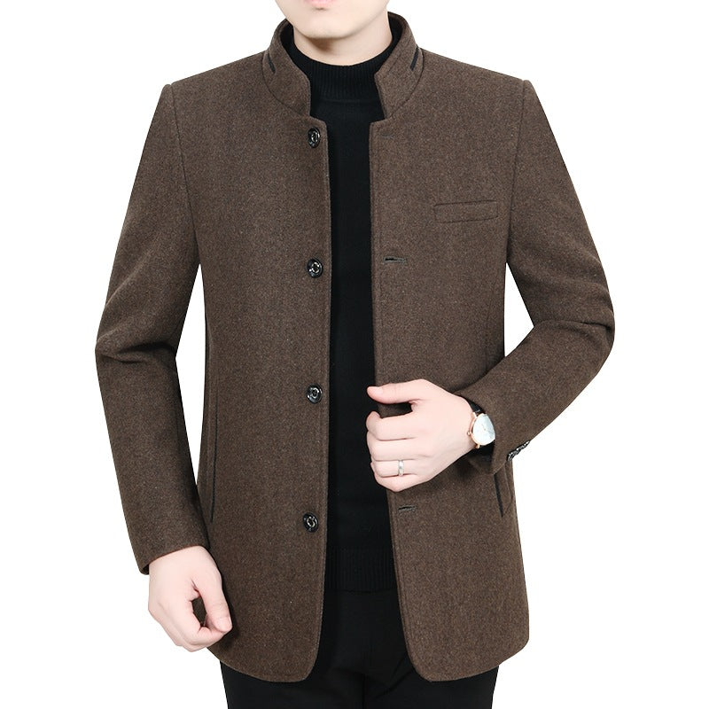 Herren Eleganter Stehkragen-Kurzmantel mit kontrastierendem Musterfutter Drune