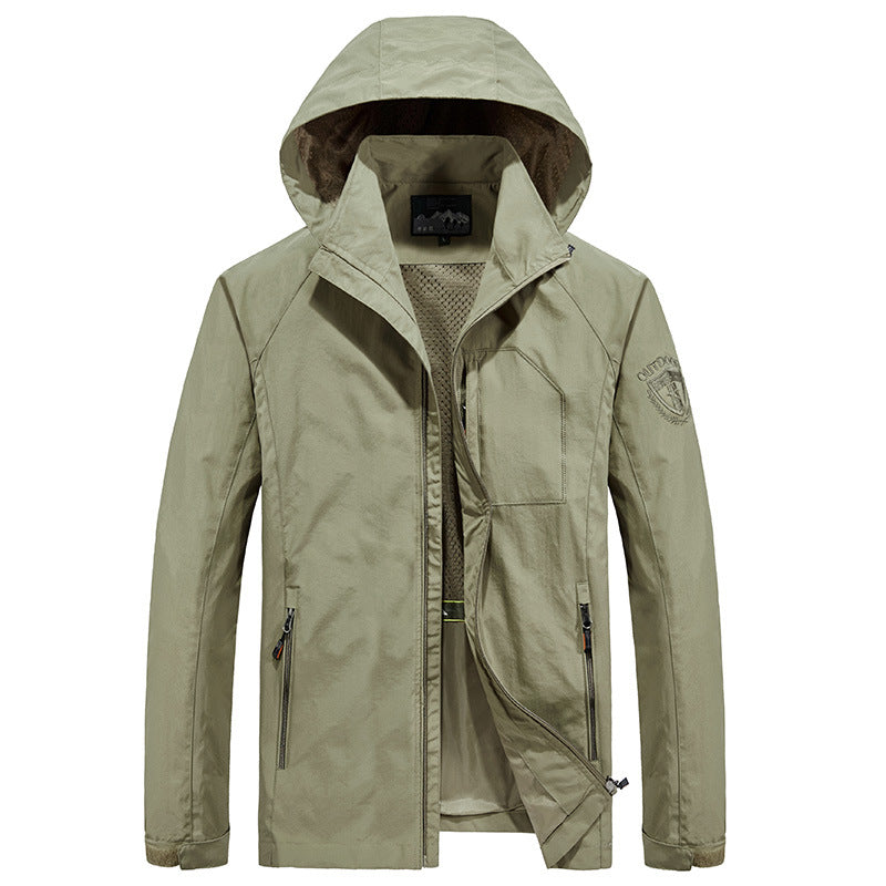 Herren Ultraleichte Wind- und Wasserabweisende Outdoorjacke mit verstaubarer Kapuze und atmungsaktivem Mesh‑Futter Drune