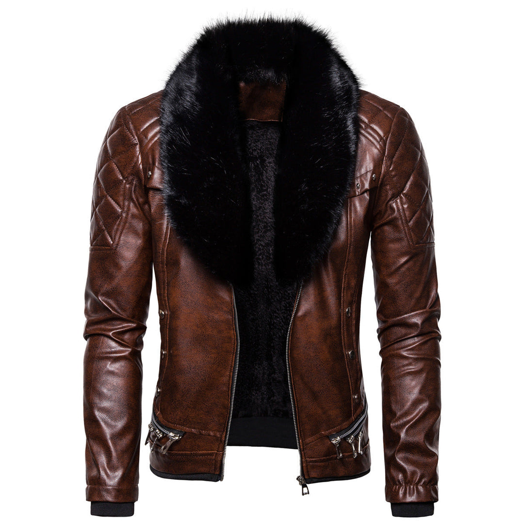 Herren Kunstlederjacke mit luxuriösem Fellkragen Drune