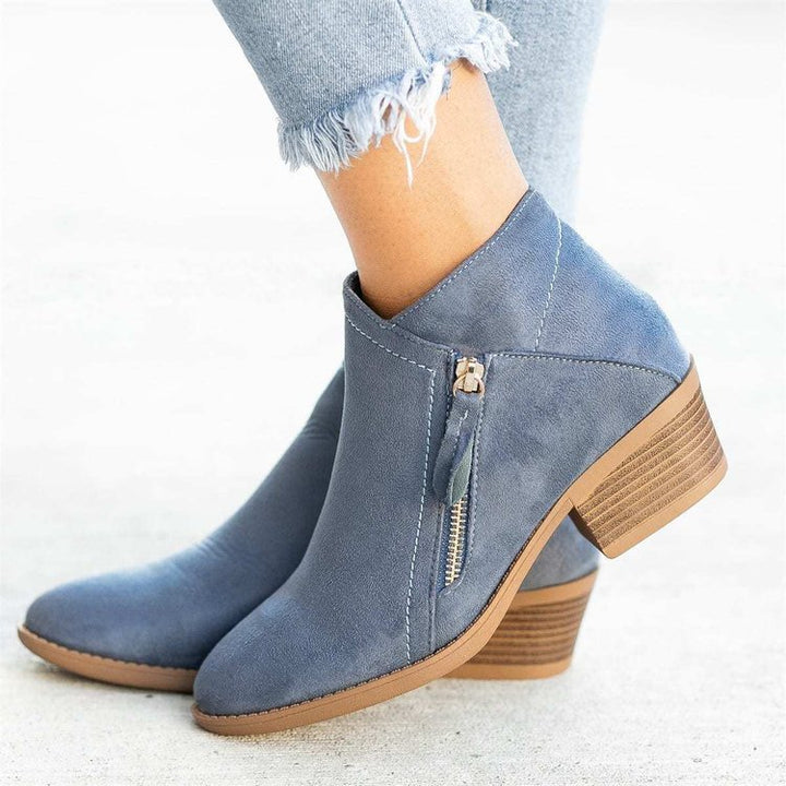 Damen Kurzschaft-Stiefelette im Minimalstil mit asymmetrischem Schaft und seitlichem Reißverschluss Drune