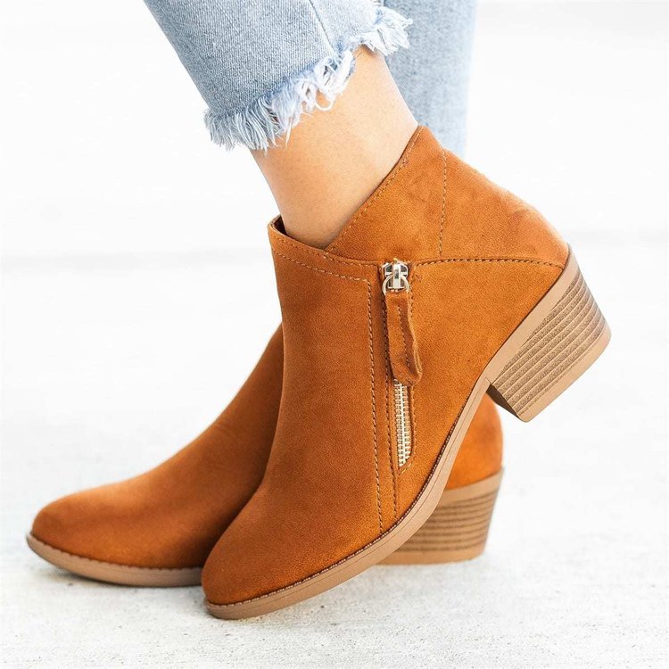 Damen Kurzschaft-Stiefelette im Minimalstil mit asymmetrischem Schaft und seitlichem Reißverschluss Drune