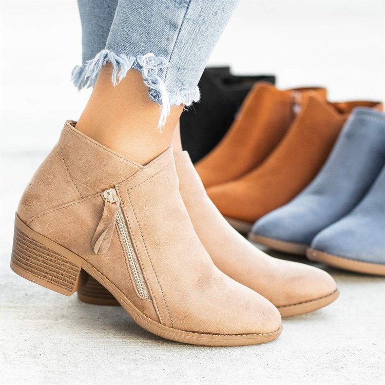 Damen Kurzschaft-Stiefelette im Minimalstil mit asymmetrischem Schaft und seitlichem Reißverschluss Drune
