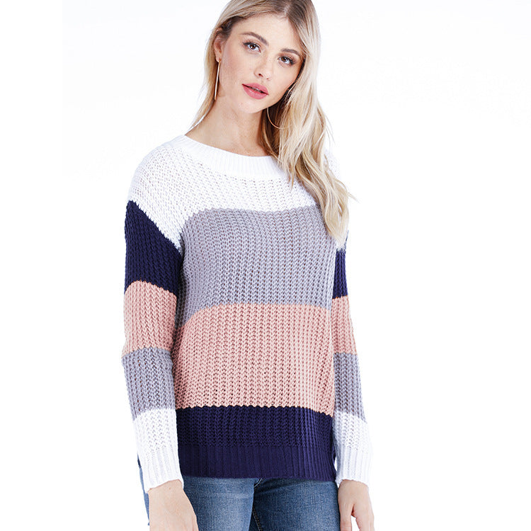 Damen Strickpullover mit modernem Farbblockdesign und lässigem Schnitt Drune