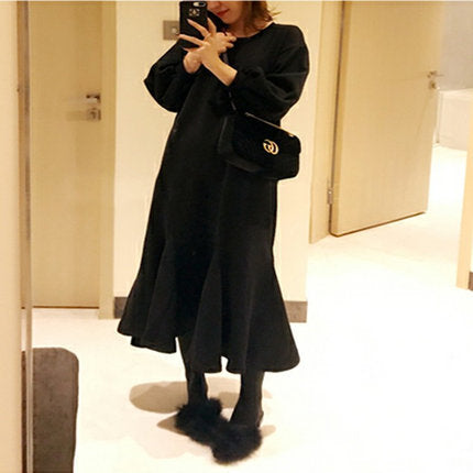 Damen Oversize-Fleece-Maxikleid mit Kapuze und Eingrifftaschen Drune