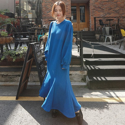 Damen Oversize-Fleece-Maxikleid mit Kapuze und Eingrifftaschen Drune