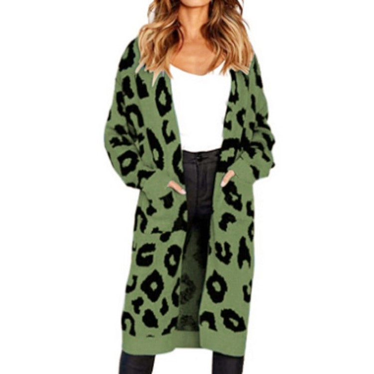 Damen Grobstrick-Kardigan mit Leopardenmuster und praktischen Taschen Drune