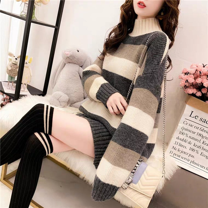 Damen Kuscheliger Rollkragenpullover mit modischem Streifenmuster Drune