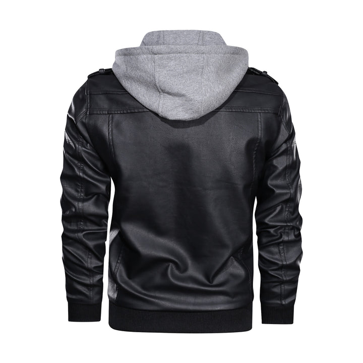 Herren Lederimitat-Bomberjacke mit Kapuzeneinsatz im Sweat-Look & Utility-Details Drune