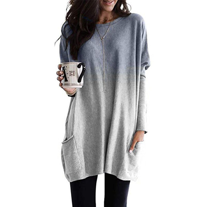Damen Freizeit Oversized Tunika mit Ombre Farbverlauf, Rundhalsausschnitt und Seitentaschen Drune