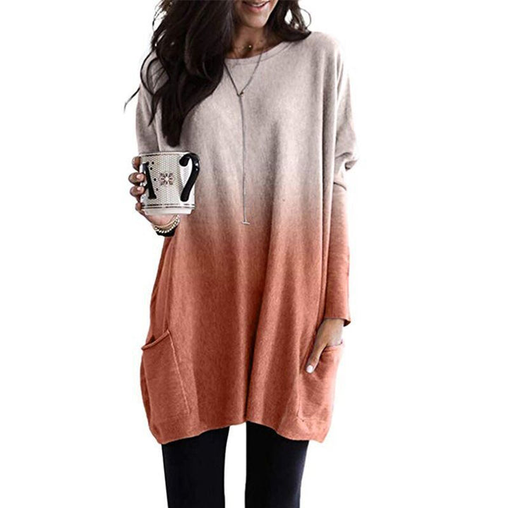 Damen Freizeit Oversized Tunika mit Ombre Farbverlauf, Rundhalsausschnitt und Seitentaschen Drune