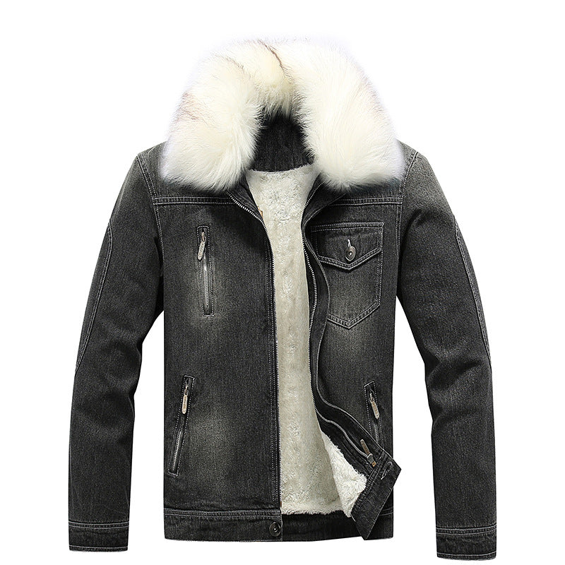 Herren Denimjacke mit Sherpa-Innenfutter und abnehmbarem Kunstfellkragen Drune