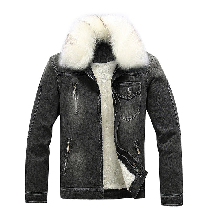 Herren Denimjacke mit Sherpa-Innenfutter und abnehmbarem Kunstfellkragen Drune