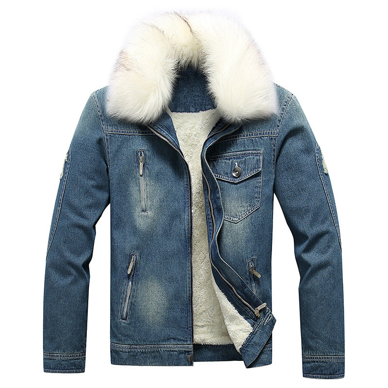 Herren Denimjacke mit Sherpa-Innenfutter und abnehmbarem Kunstfellkragen Drune