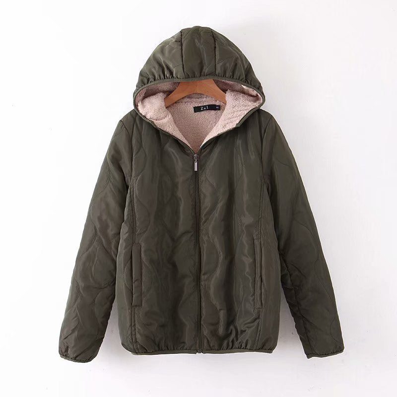 Damen gepolsterte Kapuzenjacke mit Teddyfutter und Wellensteppung Drune