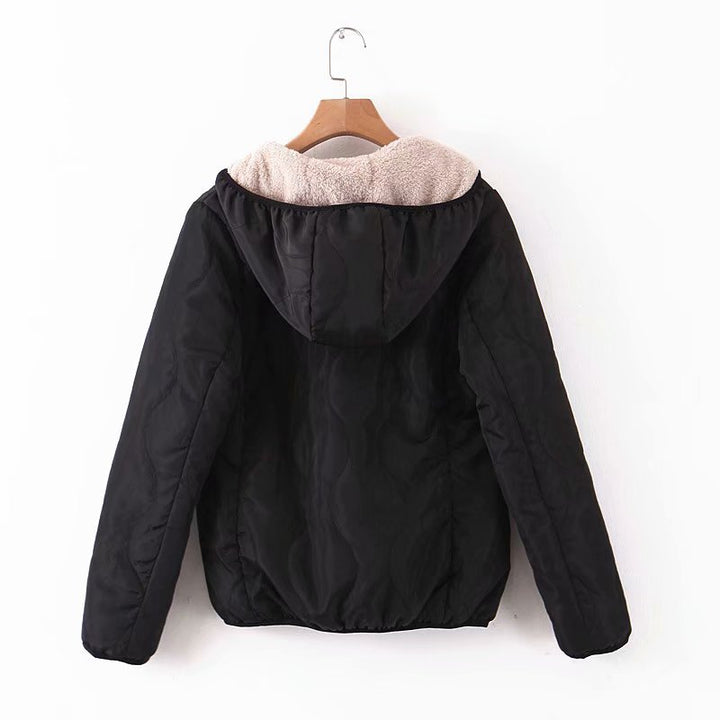 Damen gepolsterte Kapuzenjacke mit Teddyfutter und Wellensteppung Drune