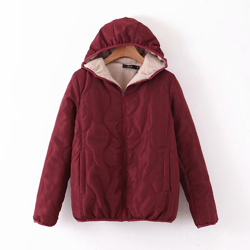 Damen gepolsterte Kapuzenjacke mit Teddyfutter und Wellensteppung Drune