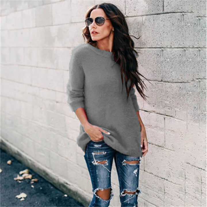 Damen nan kuscheliger Oversize-Strickpullover mit Rundhalsausschnitt Hoch-Tief-Saum und Seitenschlitzen Drune