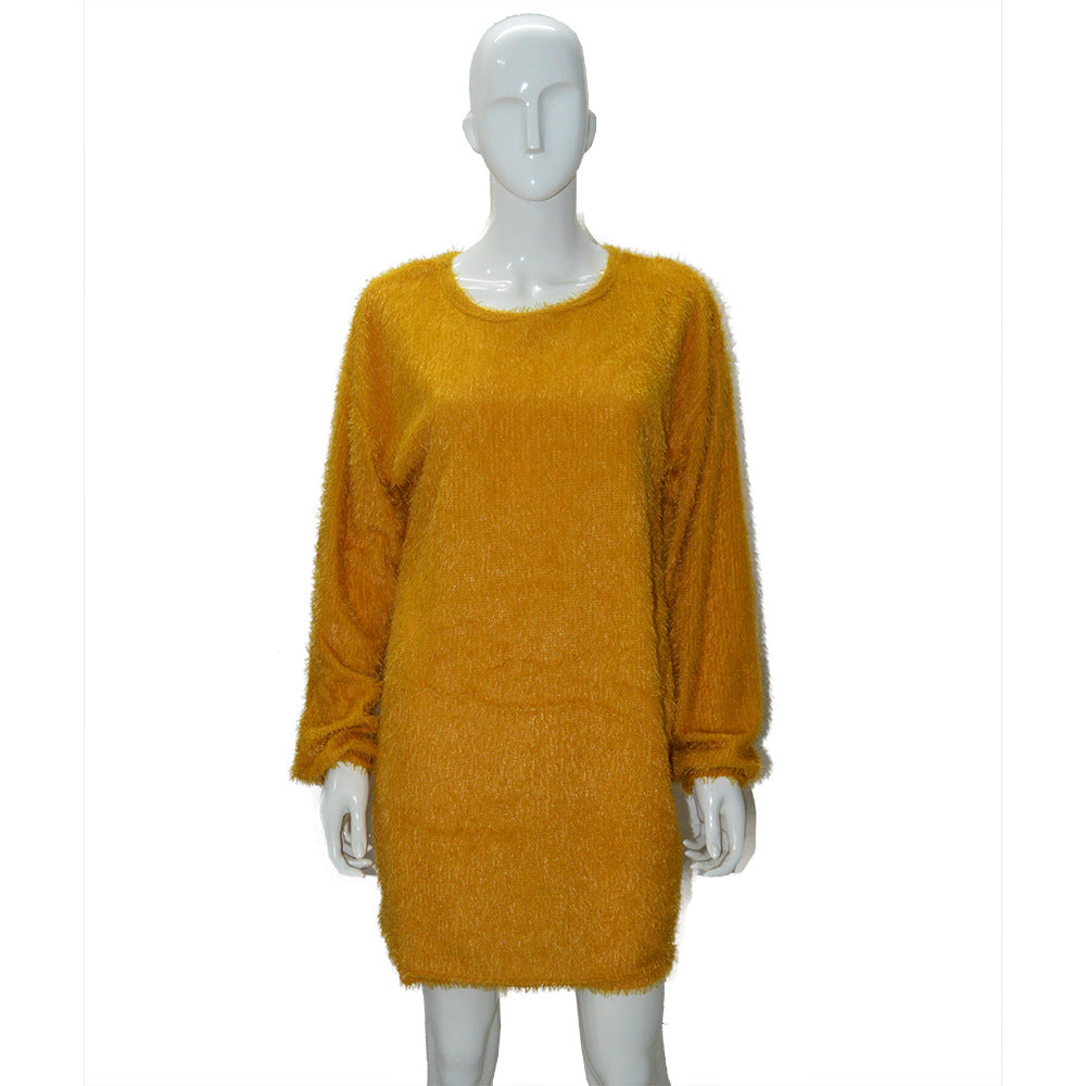 Damen Kuscheliges Oversize Plüsch-Kleid mit Rundhalsausschnitt Drune