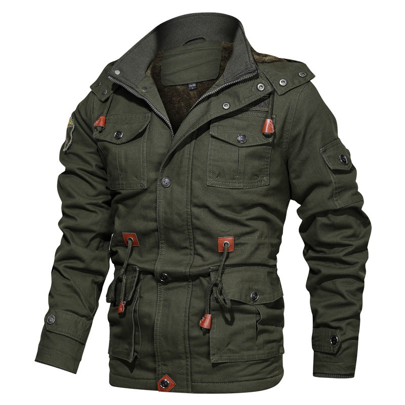 Herren Militärinspirierter Canvas-Parka mit Teddyfleece-Innenfutter und verstellbarem Taillenzug Drune