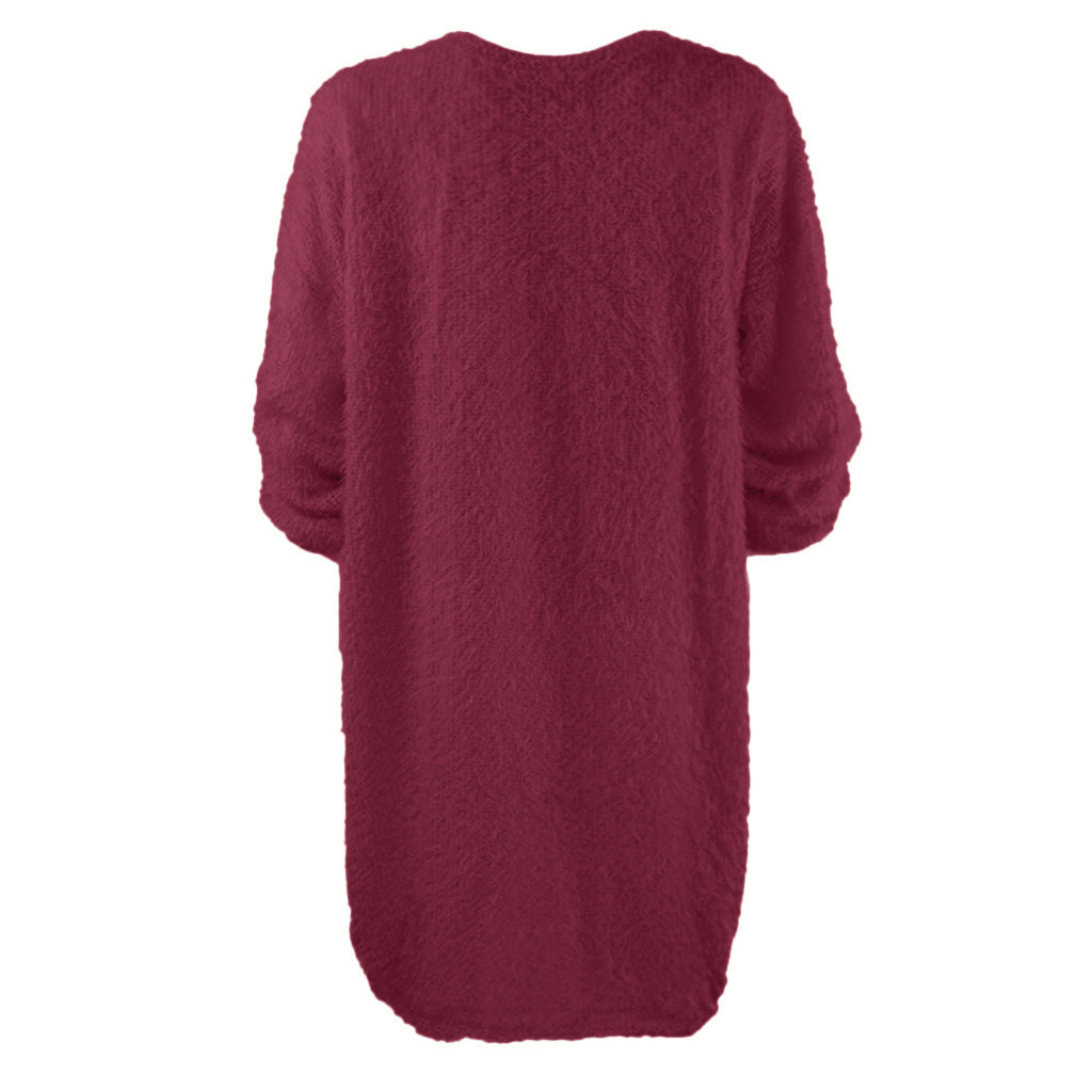 Damen Kuscheliges Oversize Plüsch-Kleid mit Rundhalsausschnitt Drune