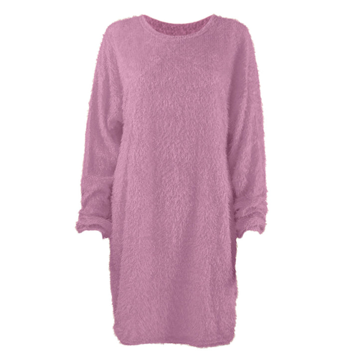 Damen Kuscheliges Oversize Plüsch-Kleid mit Rundhalsausschnitt Drune