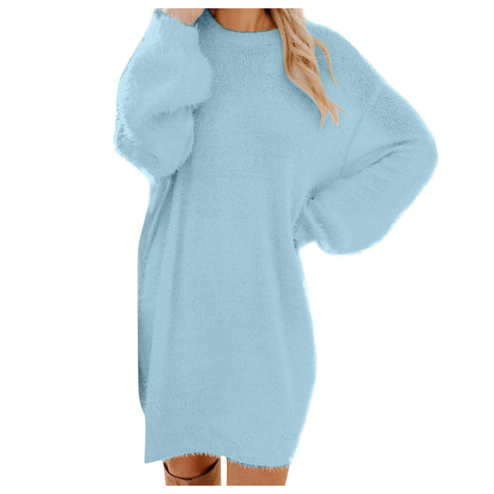 Damen Kuscheliges Oversize Plüsch-Kleid mit Rundhalsausschnitt Drune