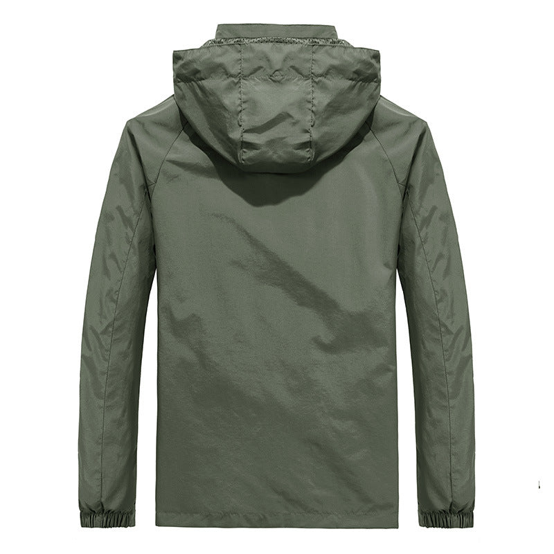 Herren Ultraleichte Wind- und Wasserabweisende Outdoorjacke mit verstaubarer Kapuze und atmungsaktivem Mesh‑Futter Drune